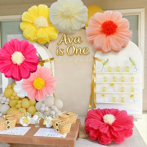 Image of Chunful 5 Pcs 30'' 24'' Gaint Mexican Fiesta Tissue Paper Flowers Decor Large Hanging Tissue Paper Pom Pom Decor for Mexican Fiesta Birthday Wedding Baby Shower Bridal Shower Latin Tropical Luau Party