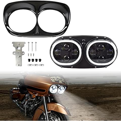 VEISUTOR Dual LED Headlight with Halo Ring for Road Glide 04-13, LED Head Light Headlamp Front Lamp Kit with High Low Beam DRL Halo Rings for Harley Road Glide 2004-2013 Accessories Cover