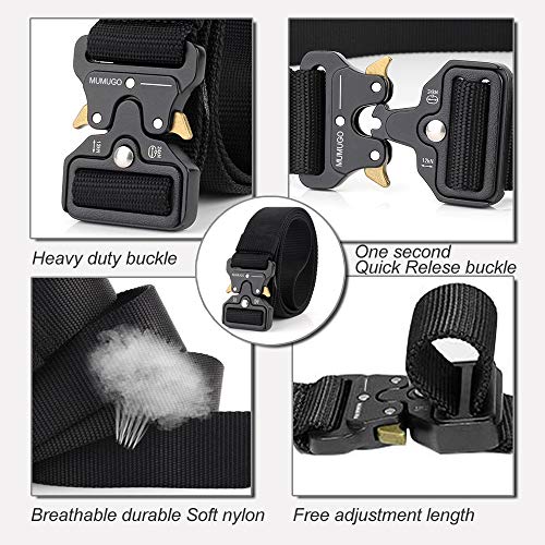 Bansga Taktischer Gürtel,Heavy Duty verstellbare Military Style Nylon Gürtel mit Zink Legierung Schnalle, militärischen Schnellverschluss Schnalle Taillenband(A-schwarz)