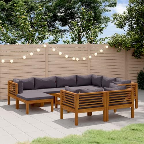 Mimdixy Juego de muebles de balcón y jardín, 10 piezas, juego de salón de jardín con cojín de madera maciza de acacia