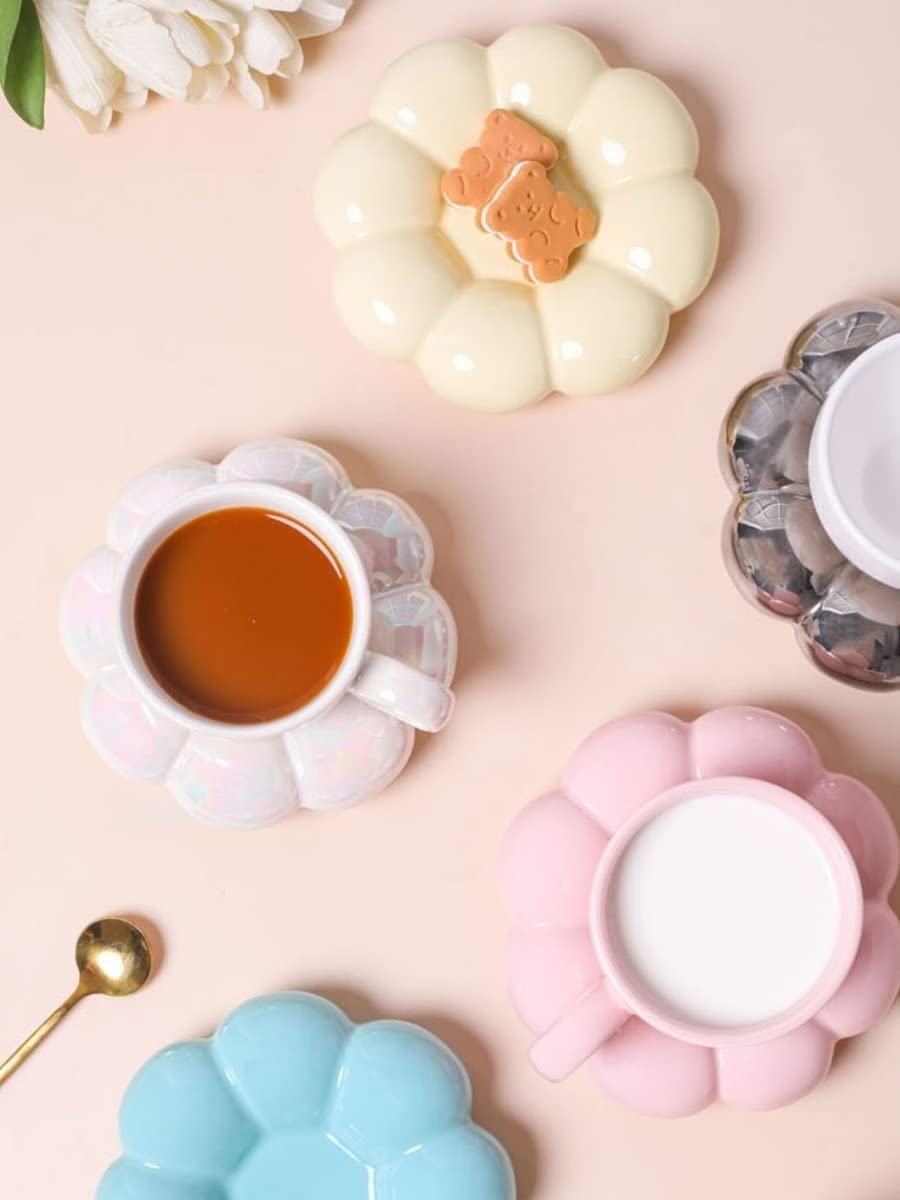EISTEE Tazas de café, juego de platillo, tazas de cerámica, taza de café de cerámica, nube rosa con platillo, taza de té, taza de café de cerámica, regalo para oficina y hogar