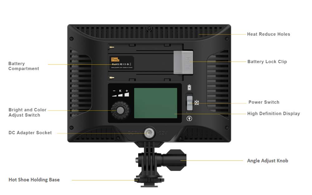 Pixel P20 Caméra/Vidéo Lampe éclairage Professionnel pour Caméra Caméscope | Éclairage Vidéo Commutable Entre la Lumière Douce et Lumière Directe 3200K~ 5600K