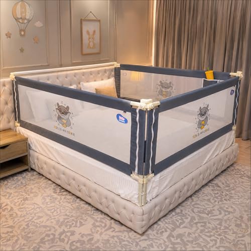 Kids Station 3 Side Premium Bed Rail Guard (6.6ftx6ftx6.6ft / 200cmx180cmx200cm), Bed Railing for Baby Safety, Kids Toddler Bed Protector Side Walls, 
