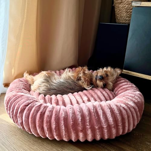 4L Textil Luna Kuscheliges Hundebett mittelgroße Hunde Katzenkörbchen flauschig Hundekörbchen mittelgroße Hunde Hundekorb für Welpen Hundekissen Katzen Sofa waschbar(75x65 cm, Rosa)