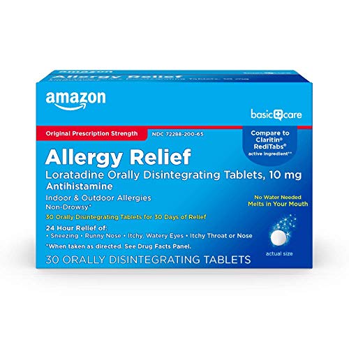 Image of Amazon Basic Care Loratadine Orally Disintegrating Tablets, 10 mg, Antihistamine, Allergy Medicine, 24 Hour Relief, Non-Drowsy, 30 Count