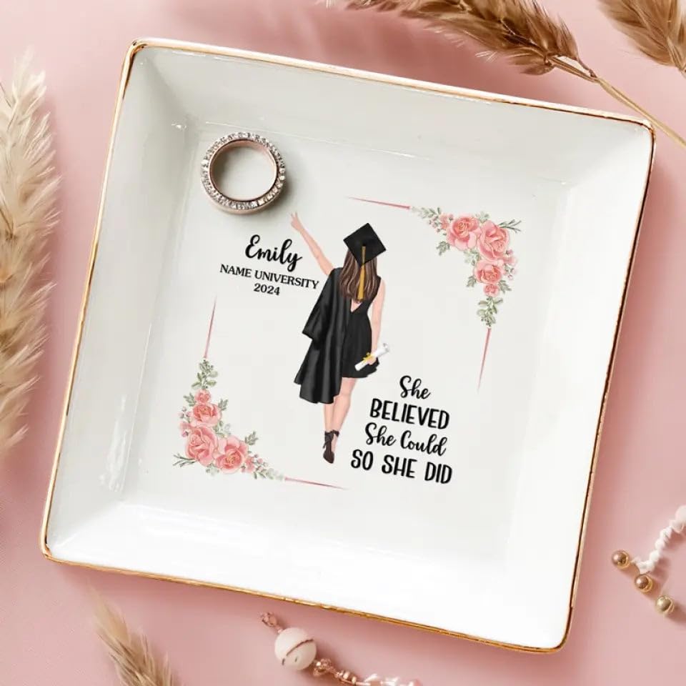 Joy Crafters A Sweet Ending To The New Beginning, Personalized Trinket Tray Ring Dish, 2025 Graduation Gifts for Her, High School Masters Degree, College Graduation Gifts, Custom Ring Holder for Women