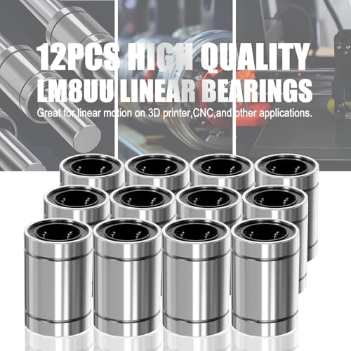 Image of LM8UU Linear Motion Ball Bearing 8mm ID 15mm OD 24mm Length Pack of 12 Chrome Steel Bushing Bearings for 3D Printers CNC Machines Linear Rails Shaft Rod Motion Guide Systems