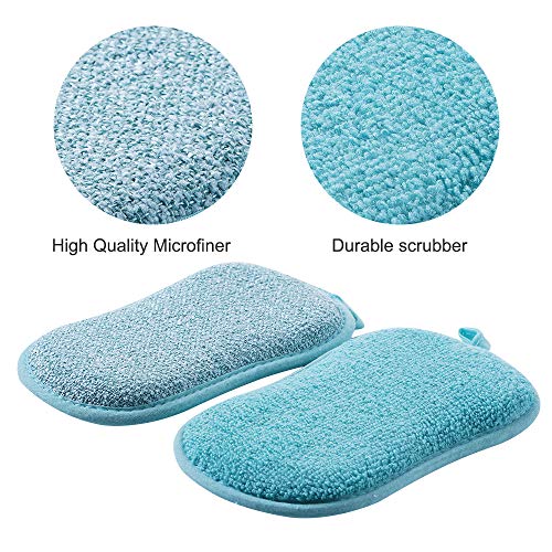 12 Pack Durable Scrub Scouring Sponge , Non-Scratch Microfiber Sponge Along With Heavy Duty Scouring Power , Effortless Cleaning Of Dishes, Pots And Pans All At Once (Six Colors) #TOP1