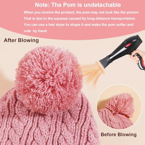 Hicdaw Kids Winter Hats Gloves Scarf Set Kids Mittens Double Pompom Cap Fleece Lined Toddler Beanie Hat for Boy Girl3