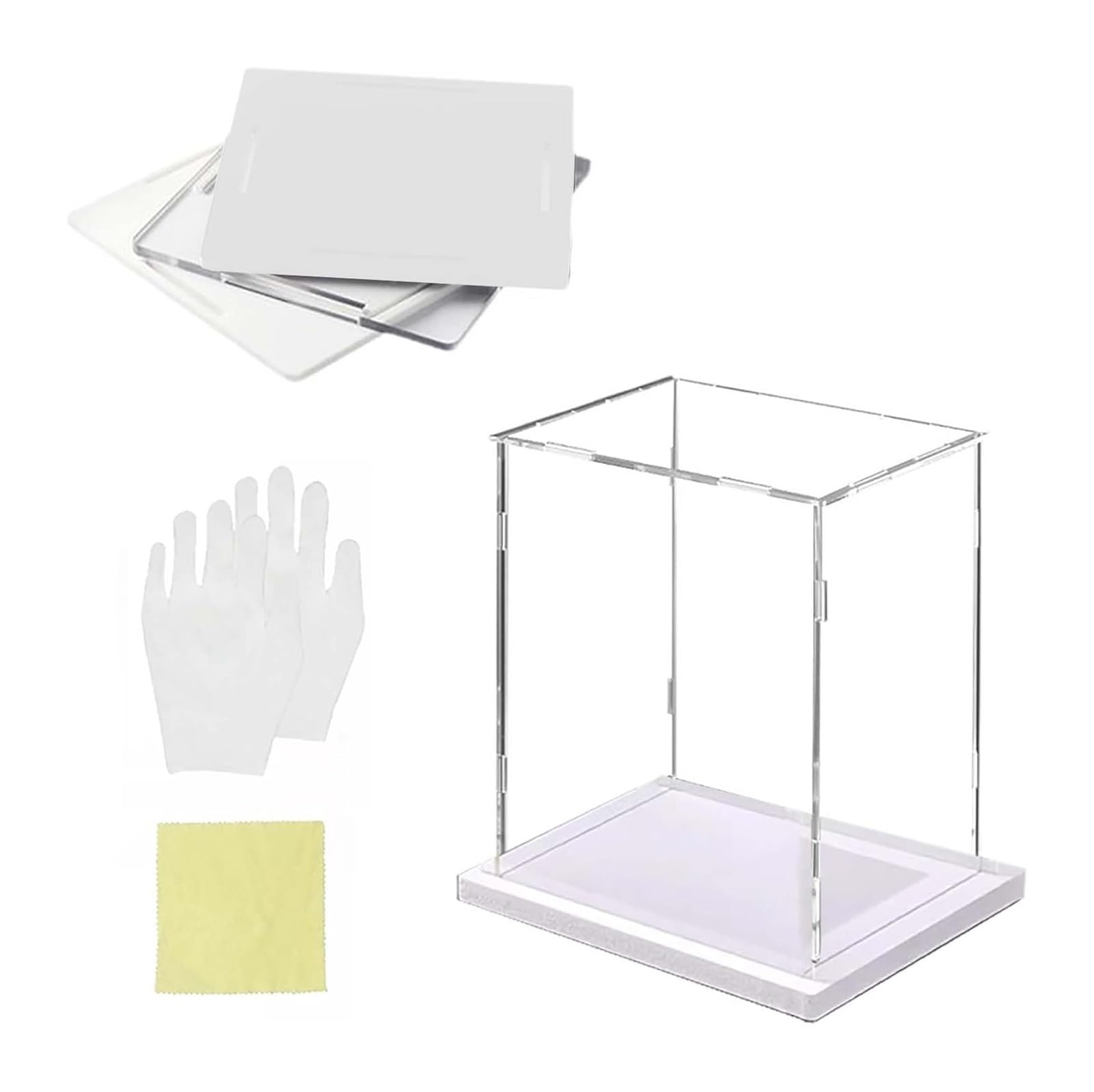 EYRMQWJPC Transparent Showcase Dust Cover, Acrylic Display Case Multicolor Multiple Sizes Self Assembling(White Base,25x25x30cm)