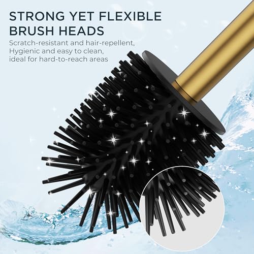 Image of FORIOUS Stainless Steel Toilet Bowl Brush Scrubber and Holder Set Short
