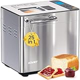 KOVIET 25-in-1 Bread Maker Machine with Automatic Dual Dispenser, 2LB Stainless Steel Breadmaker with Gluten-Free, Dough, Jam, Yogurt etc Settings, Silver