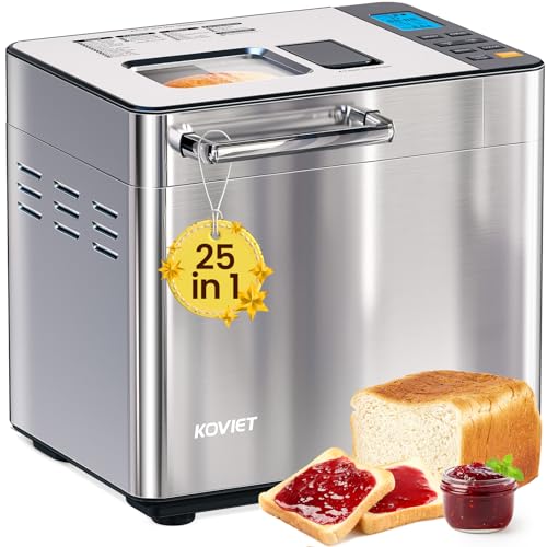 KOVIET 25-in-1 Bread Maker Machine with Automatic Dual Dispenser, 2LB Stainless Steel Breadmaker with Gluten-Free, Dough, Jam, Yogurt etc Settings, Silver by KOVIET - Used condition - US$111.10