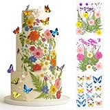 Rylenor 50 Pcs 10 Kinds Real Natural Edible Wildflower Cake Toppers & Edible Butterflies Wedding Cake Toppers, Edible Cake Decorations for Birthday, Cake Decorating Kit for Wedding,