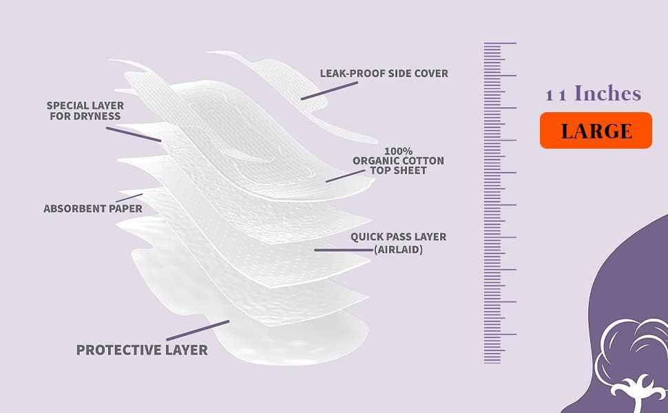 Image of Claene Organic Cotton Cover Pads, Cruelty-Free, Menstrual Large Pads for Women, Unscented, Breathable, Vegan, Natural Sanitary Napkins with Wings (Large, 14 Count)