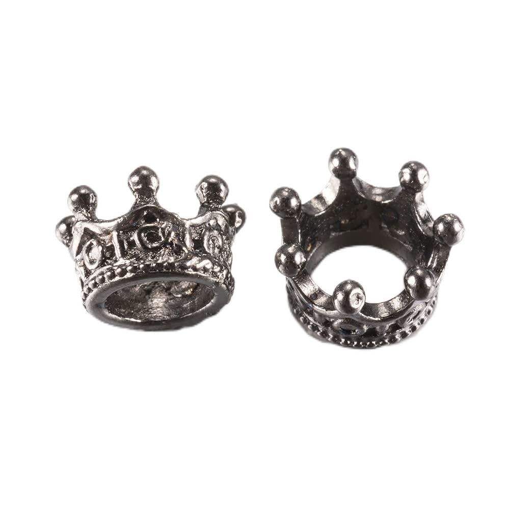 Cheriswelry 10pcs King Queen Crown Charms Beads Gunmetal Tibetan Style Alloy Large Hole Spacer Loose Beads for DIY Jewelry Crafts Making