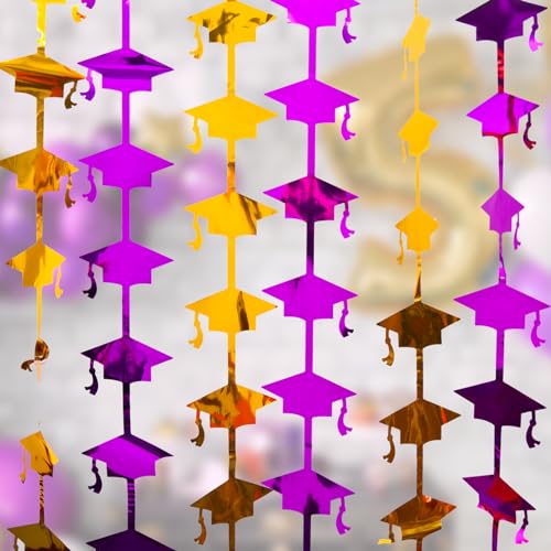 Image of Mega-L 2026 Graduation Party Decorations, 2 Pack Purple and Gold Streamer | 3.3x6.6 ft Foil Fringe Curtain, Graduation Photo Booth Prop Streamer Backdrop for High School College University Party