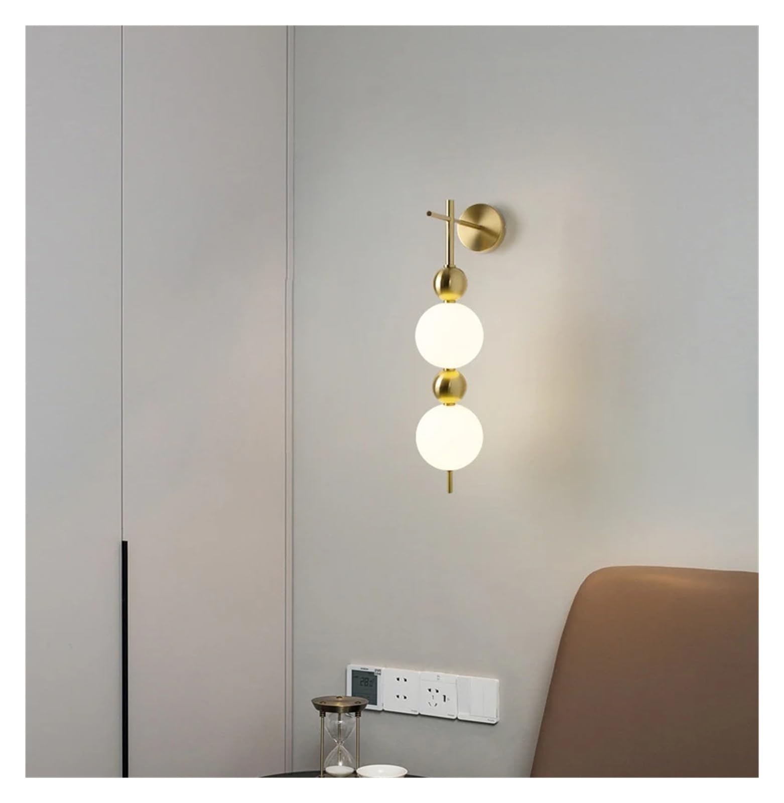 ZTCHSENZT LED Changeable Dimming Wall Lamp White Acrylic Ball Gold Metal for Bedrooom Parlor Aisle Corridor Lighting Sconce,2 Light