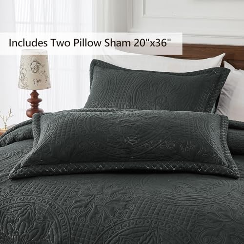 Qucover Black Oversized King Bedspread 128x120, All-Season Lightweight California King Quilt Set, with 2 Shams, Soft Microfiber King Size Bedspread Oversized, Black