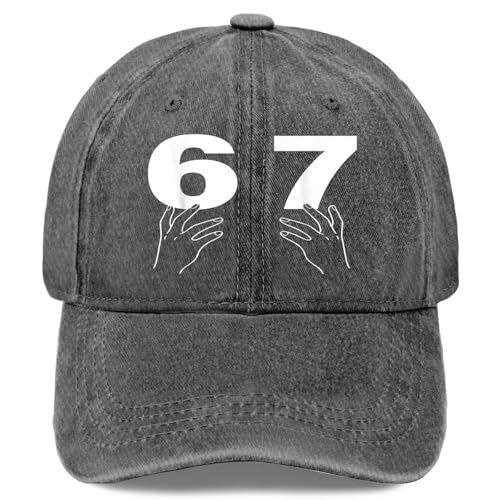 67 Six Seven Meme Gen s Slang Hands Hats for Men Fashion Washed Distressed Light Grey