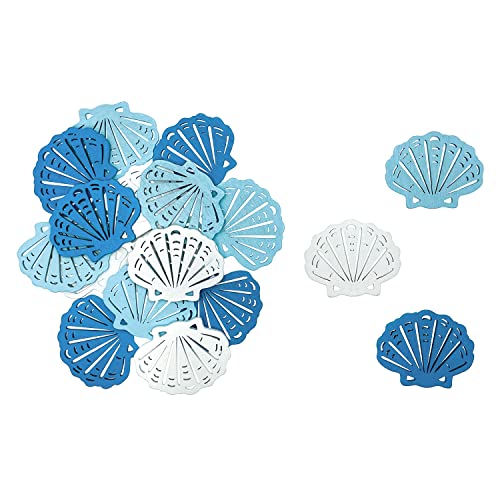 Oblique Unique® Décoration à disperser en bois marin - Coquillages - Étoiles de mer - Décoration de table - Anniversaire d'enfant - Été - Bleu clair - Bleu blanc (coquillages (blanc, bleu clair, bleu)