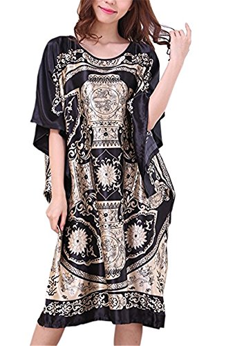 Ruiying Chemise de Nuit Femme Soie en Vrac Grande Taille - Longue Robe Couverture Satin Pyjama Femme Manches Courtes Cover