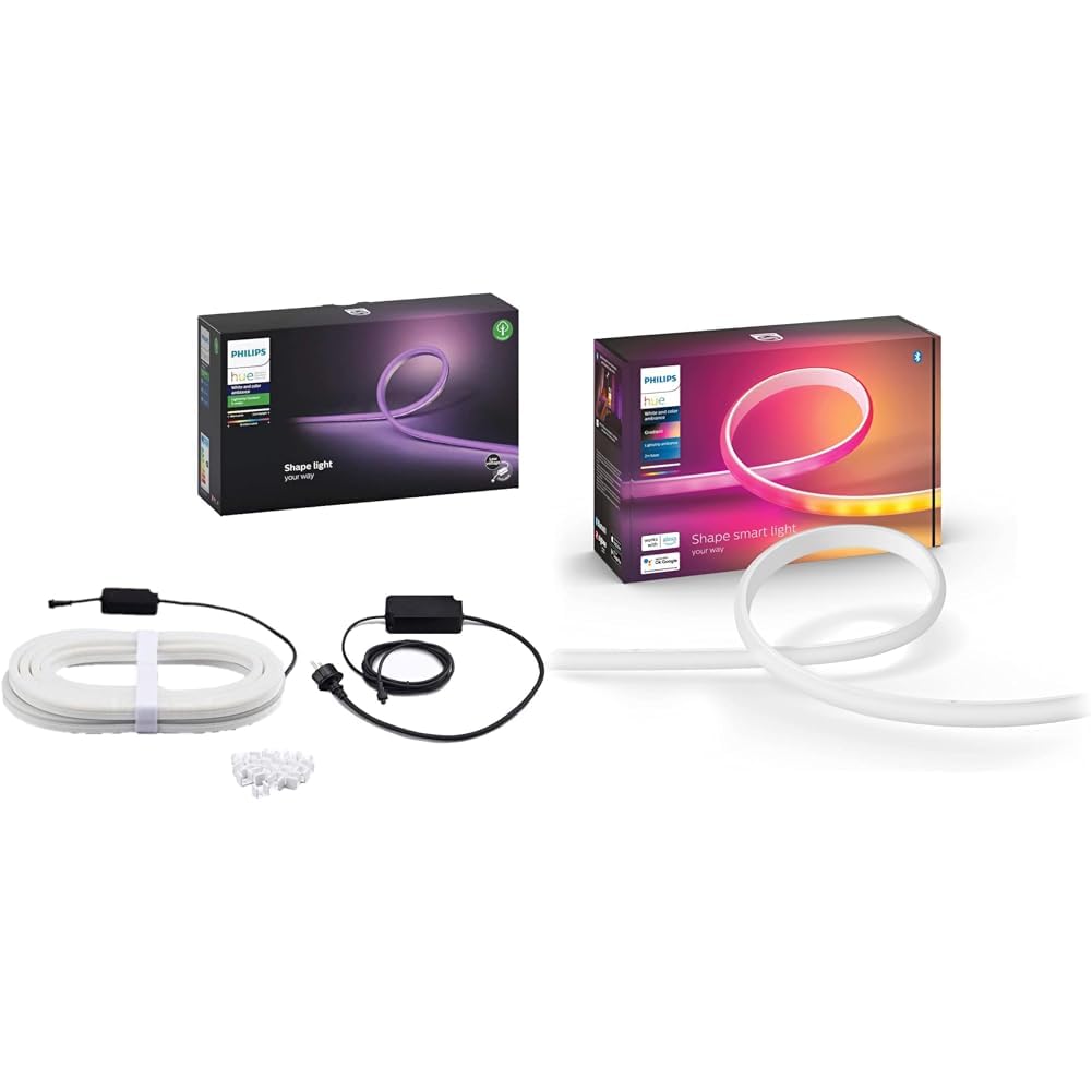 Philips Hue White & Color Ambiance Outdoor Lightstrip (5 m) & White & Color Ambiance Gradient Lightstrip Basis-Set (2 m)