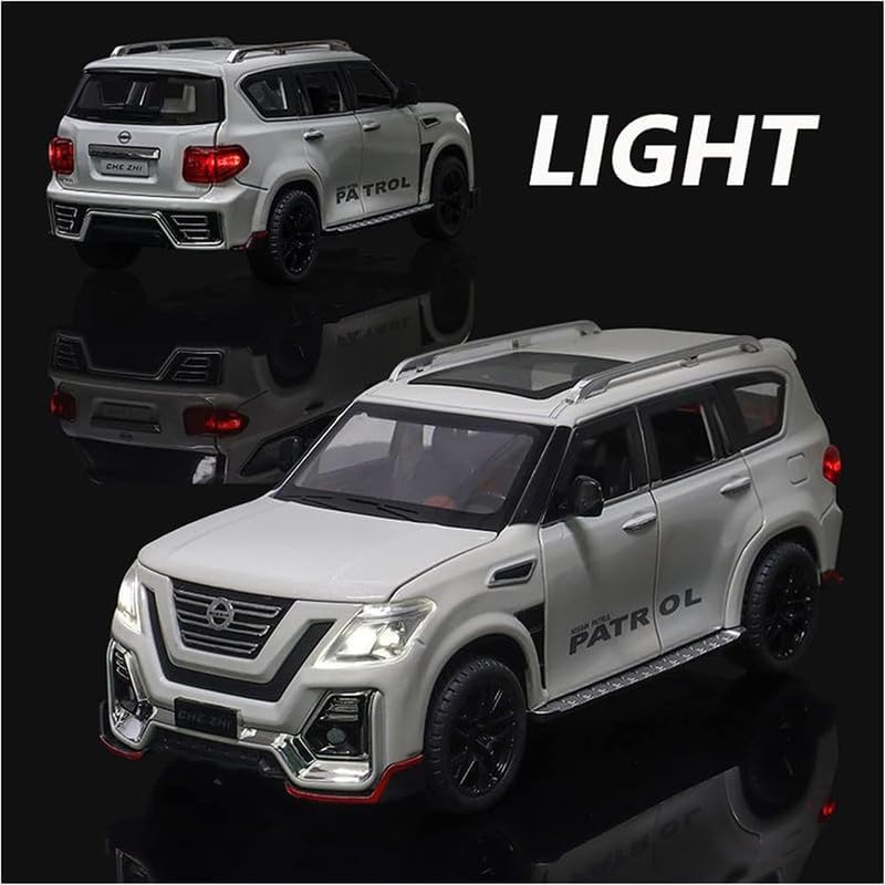 Image of Kids Model 1:24 N Petrol Die Cast Metal Car Pull Back Action Opening Doors with Realistic Engine Sound Lights Toy Car Gift for Boys - White