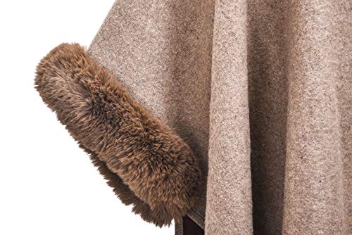 Image of ZLYC Women Winter Fashion Faux Fur Trim Layers Hooded Cardigan Warm Cape Sweater Cloak