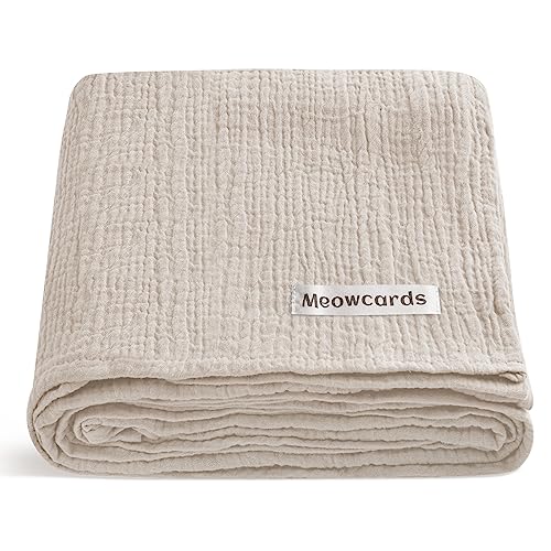 Image of meowcards Muslin Swaddle Blankets for Baby, Unisex Baby Boys Girls Essentials, Large 47 x 47 inches, Boho Receiving Blankets Newborn Registry Must Haves (Beige, Simple)