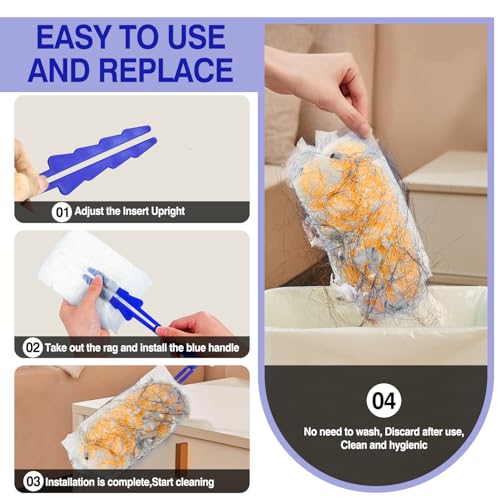 Image of 40 Count Duster Refills, Disposable Static Dust Removal Brush Replacement Head Compatible with Swiffer Duster Refills for Dusting Electronics Furniture Blinds Ceiling Fans, 1 Short Handle (Yellow)