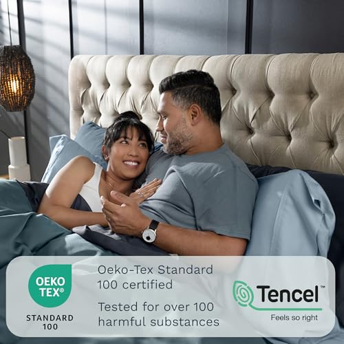Image of Olive + Crate Tencel Lyocell Eucalyptus Full Sheet Set - Cooling Tencel Sheets for Hot Sleepers with 16 Inch Deep Pocket Fit - Double Bed Sheets - Charcoal 4-Piece Set