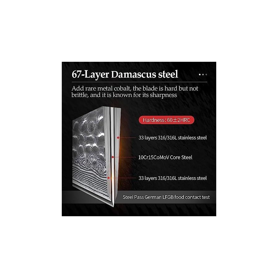 Damascus Knife Set, 6 PCS Utility Chef Knives Sets - 67 Layers Damascus Stainless Steel - Excellent Acacia Wood Knife Block Kitchen Knife Set