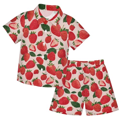 Image of Boccsty Red Strawberry Boy Summer Shorts Sets Hawaiian Toddler Boys T-Shirt & Pants 2 Pcs 3T-10T