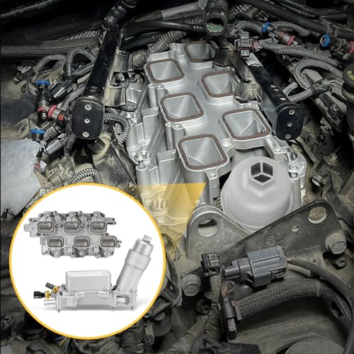 Image of Upgraded Full Aluminum Engine Lower Intake Manifold with Gasket ＆ Engine Oil Filter Housing with Oil Cooler Sensors and Gaskets Compatible with Dodge Charger Challenger Journey Jeep Wrangler