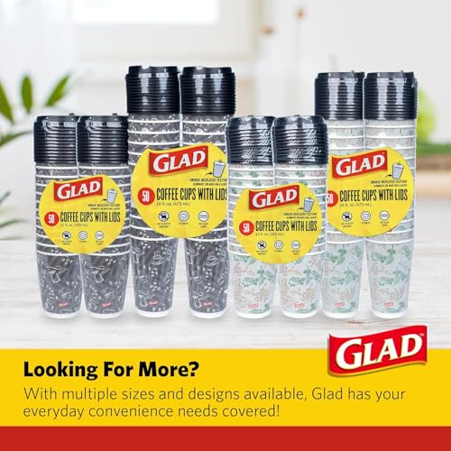 Glad Disposable Coffee Cups with Lids, Coffee Flower, 12 Oz, 50 Count, 2-Pk - image 9