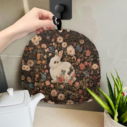 Image of Flower & White Rabbit Print Handmade Tea Cozy Kitchen Home Decorations Teas Cosy Creative Gifts Tea Cozies for Teapot Keep Warm Double Tnsulated Kettle Cover for Office