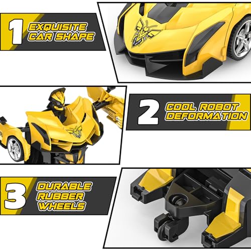 Mieryd Ferngesteuertes Auto Spielzeug ab 3 4 5 6 7 8+ Jahre Junge Mädchen, Transformation Roboter RC Bee Auto mit 2.4GHz Fernbedienung, Weihnachten Geburtstag Geschenke Kinder Spiele Remote Car Gelb