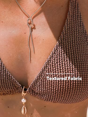 CUPSHE Women's Bikini Sets Halter V Neck Self Tied Straps Textured Bathing Suit Low Rise Bottom Side Drawstring2