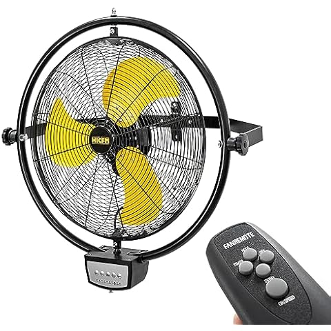 HiCFM 5000 CFM 20 inch Orbital Remote Control Wall Mounted Fan, 1/5HP Motor, Manual & Remote Operation, Timer, Oscillation & Tilting, 3 Speed, 9ft Power Cord Industrial and Commercial- UL Listed Cover