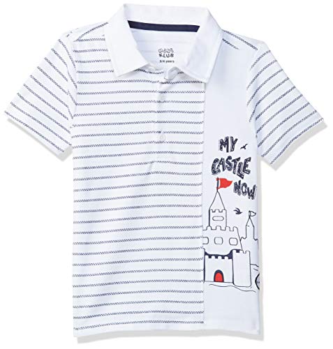 Image of miniklub Boys White Striped Polo Collar Pure Cotton T-Shirt