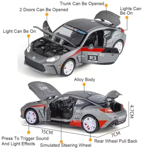 Image of Toyota GR86 Die Cast Metal Toy Car 1:32 Scale with Light & Sound, Pull Back Action, Openable Doors, Hood & Trunk, Collectible Sports Car Model for Kids & Adults