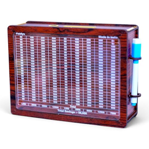 Image of Fiddlys Wooden Money /Piggy Bank, Money Coin for Kids /Children, Savings Challenge Cashbox, Cash Vault Savings Box,Coin Piggy Bank (Wood, Rs 50,000) Reusable /Interchangable