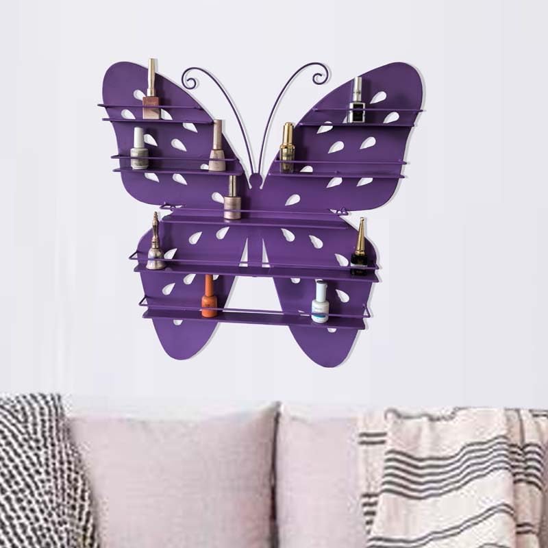 Butterfly Shaped Nail Polish Wall Rack, Essential Oil & Nail Polish Organizer, Metal Floating Storage Holder, for Home and Salon,Pink