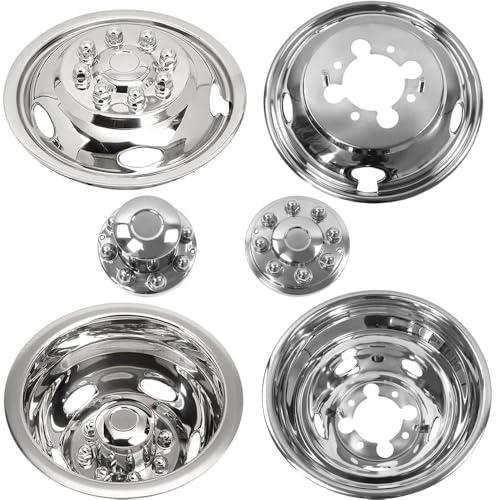 Image of 17 inch Polished Stainless Steel Dually Wheel Simulators fit for 2003-2018 Dodge Ram 3500,4pcs Nice Looking Bolt On Wheel Cover with Removable Centre Cap,8 Lug 5 Hand Hole Hubcap