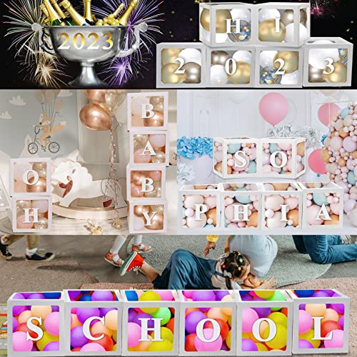 White Transparent Balloon Boxes With 78 Letters, Name Boxes For Baby Shower, Clear Baby Box Blocks Backdrop For 1St Birthday, Bridal Shower, Graduation Prom Party, Gender Reveal Decoration, 6 Pcs #TOP2