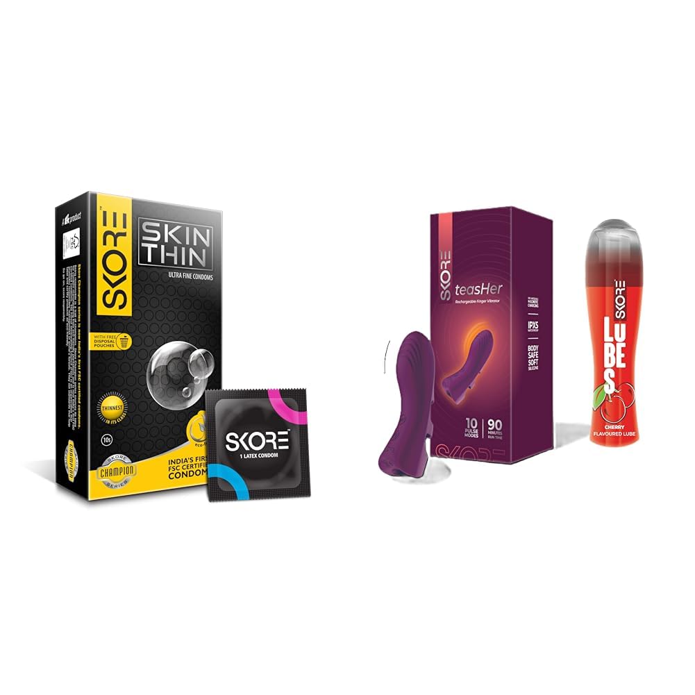 Skore SkinThin Ultra Fine Thin Condoms | With Disposal Pouches -1 Pack (10 pieces) | Skore teasher and cherry Lube 50 ml-picture-18