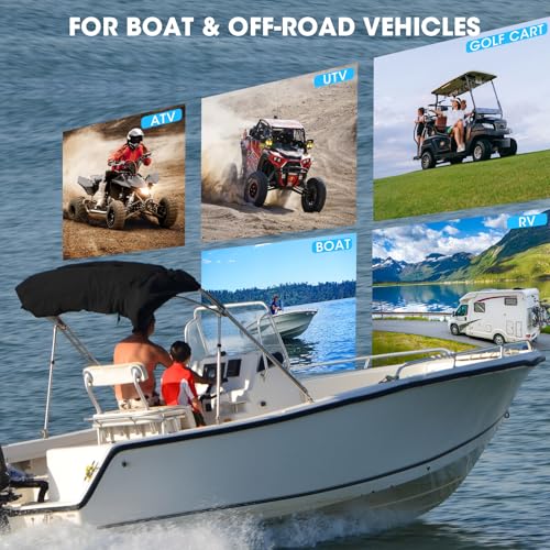 Image of Marine Boat Radio Bluetooth Receiver - Gauge Style Marine Stereo Media System - 2.8 Inch LCD Display AUX USB AM FM Pre-Amp Subwoofer for UTV ATV RZR Golf Cart Spa Hot
