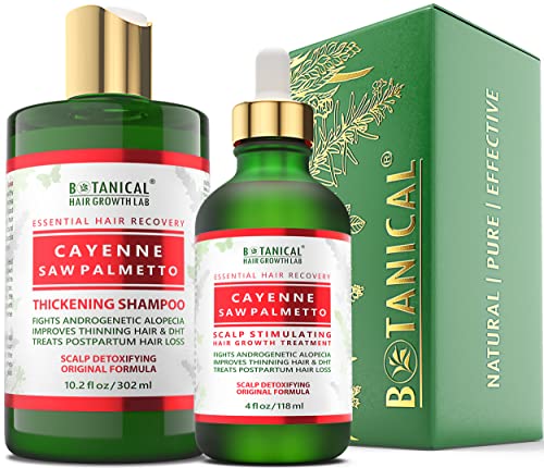 BOTANICAL HAIR GROWTH LAB - Scalp Treatment and Shampoo Gift Set - Cayenne Saw Palmetto - Essential Hair Recovery - Scalp Detoxifying / Original - Hair Loss Prevention Alopecia Postpartum DHT Blocker