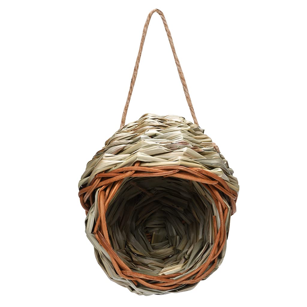 NEWFT Handwoven House Grass Knitted Birdhouse Outside Natural Straw Bird for Sparrow Hanging Roosting Nest